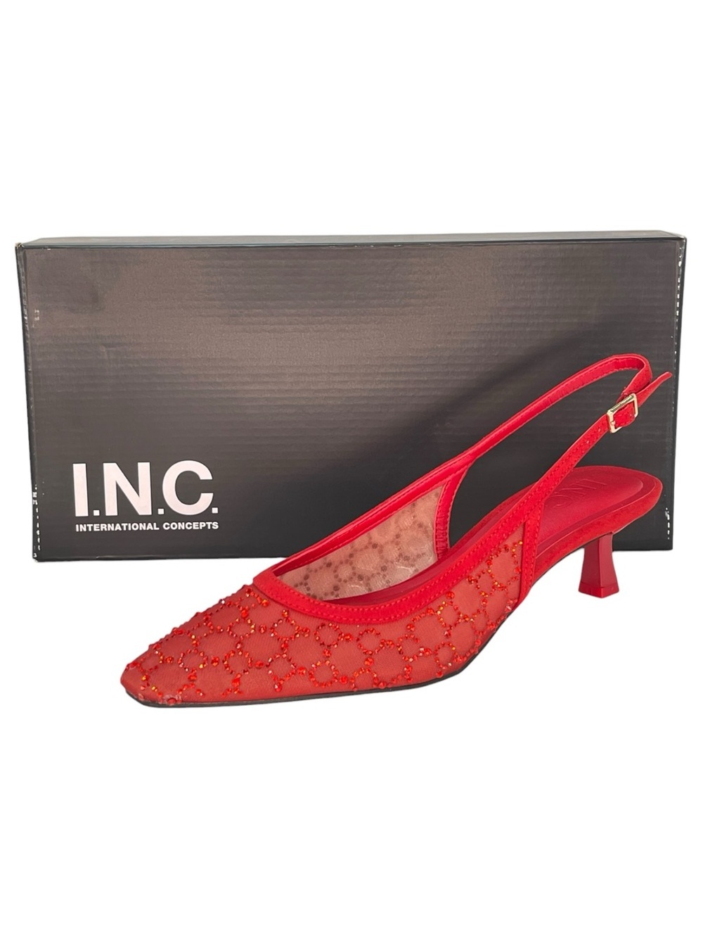 INC Gemini Red Rhinestone Slingback Low Top Womens Heels Size 7M - Picture 13 of 13